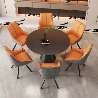 Modern Leather Accent Dining Chair — Gray/ Lake Blue