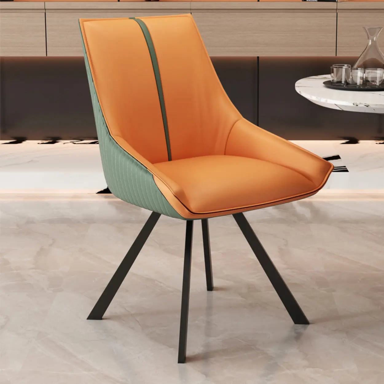 Modern Leather Accent Dining Chair — Gray/ Beige