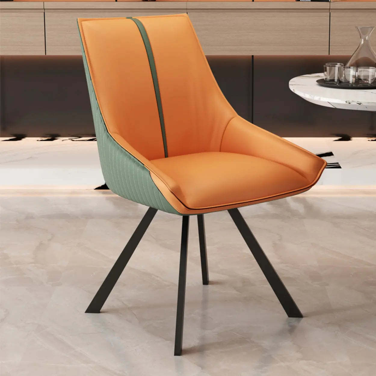 Modern Leather Accent Dining Chair — Gray/ Beige
