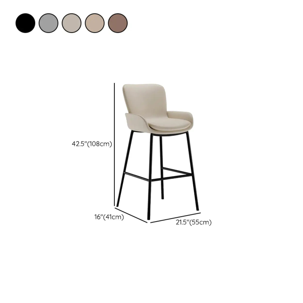 Modern Leather Bar Stool with Arm Footrest
