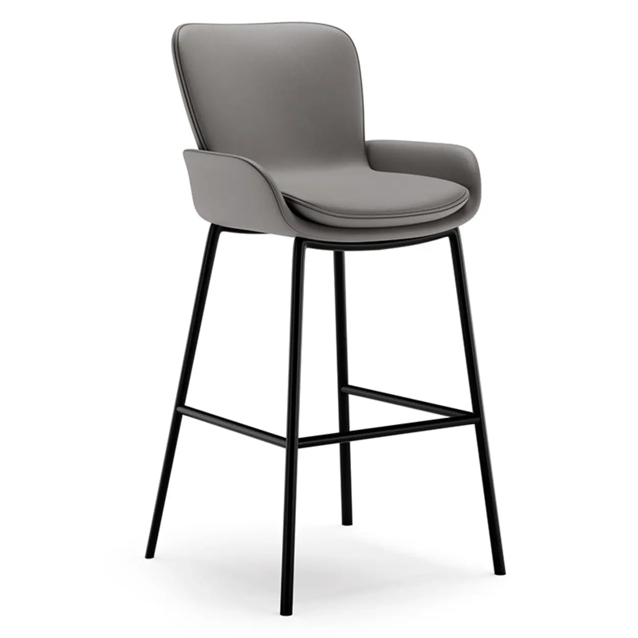 Modern Leather Bar Stool with Arm Footrest — Black