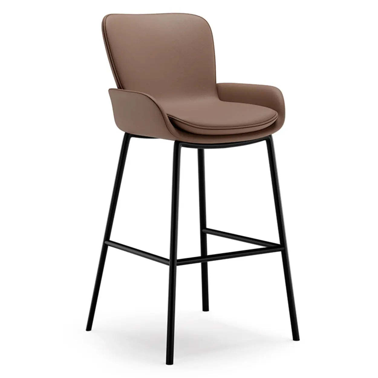 Modern Leather Bar Stool with Arm Footrest — off-white