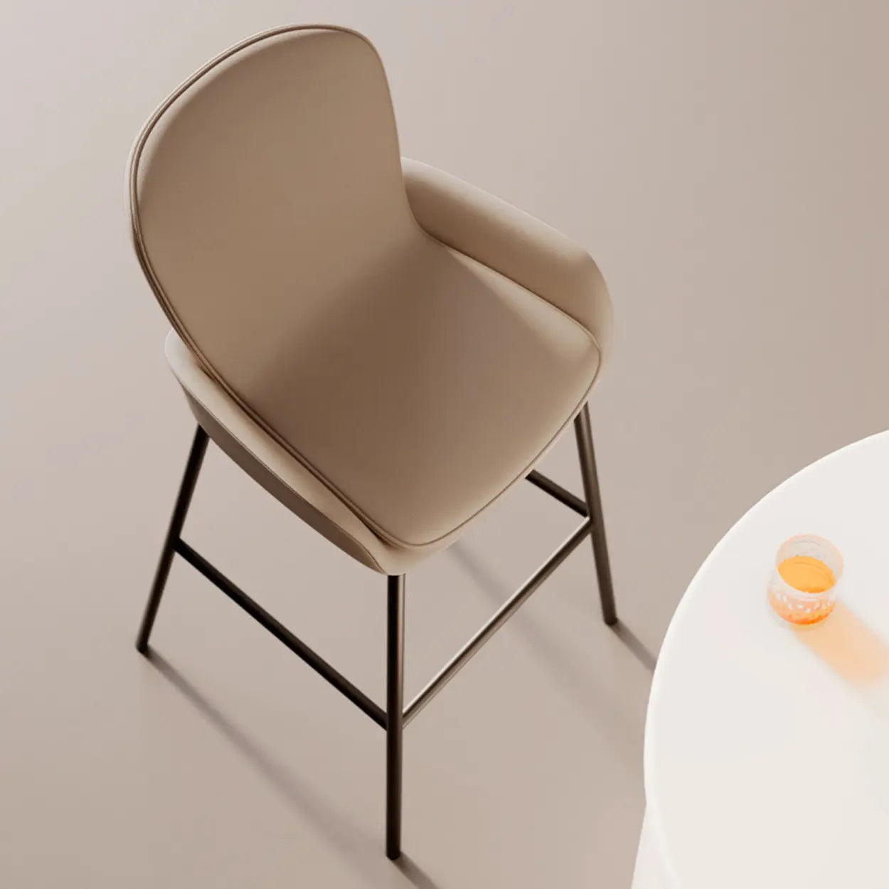 Modern Leather Bar Stool with Arm Footrest — Camel