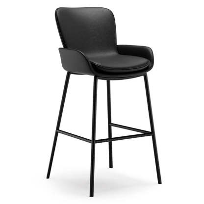 Modern Leather Bar Stool with Arm Footrest — Grey
