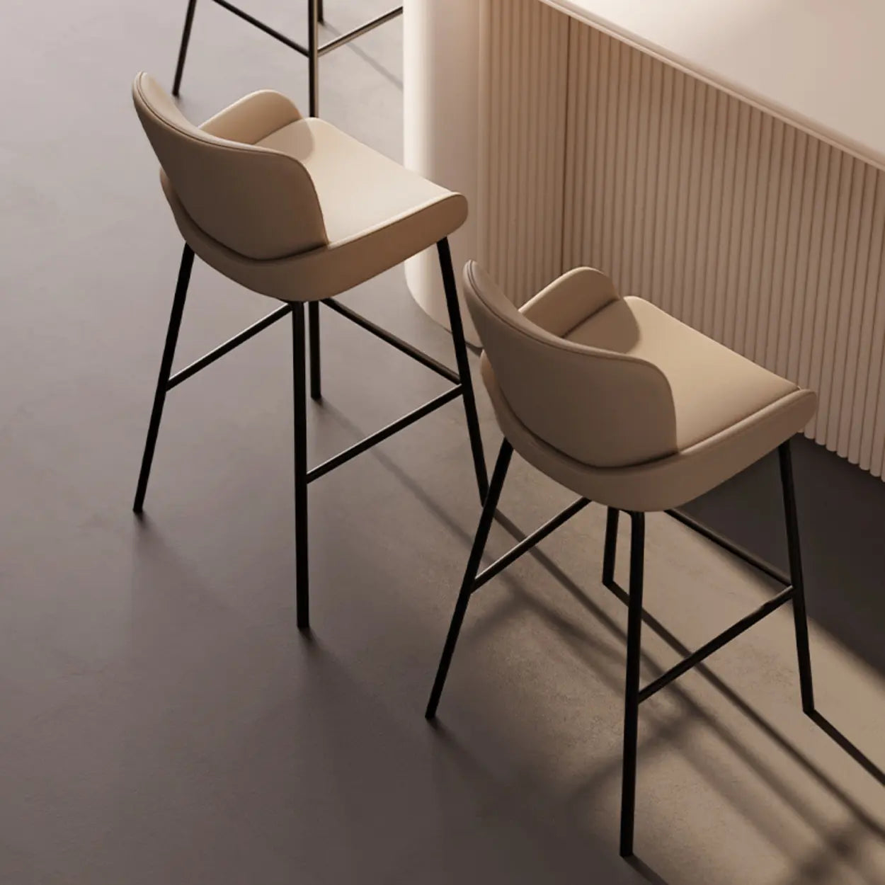 Modern Leather Bar Stool with Arm Footrest — Grey