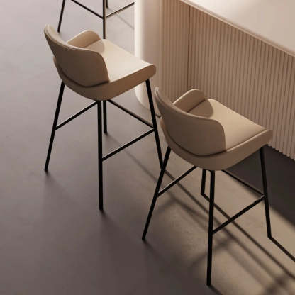 Modern Leather Bar Stool with Arm Footrest — Grey