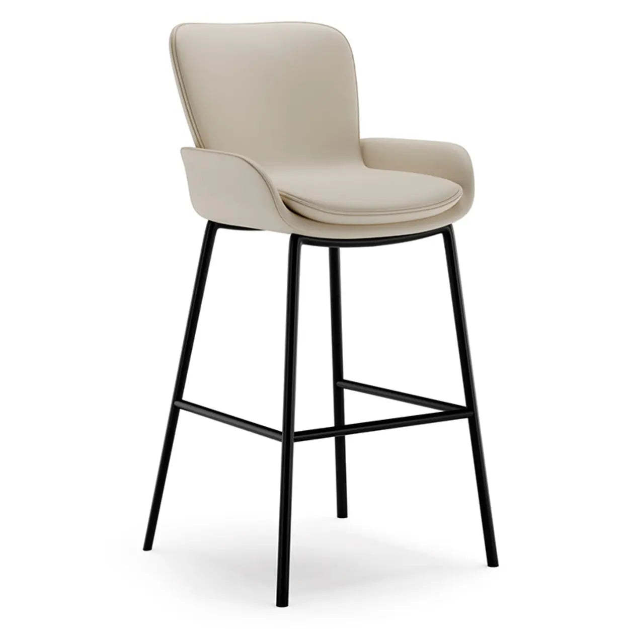 Modern Leather Bar Stool with Arm Footrest — Coffee