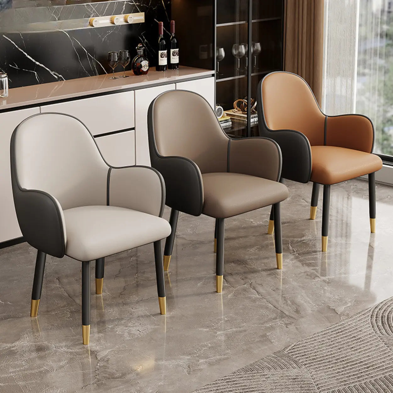 Modern Leather Dining Chair with Armrests