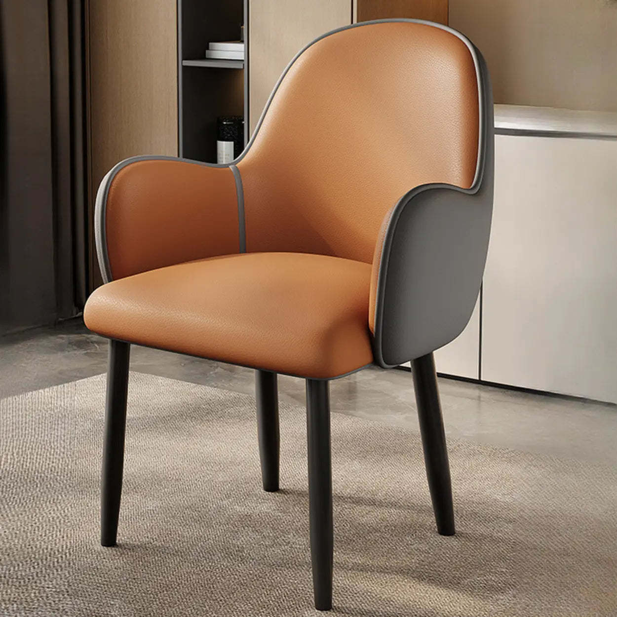 Modern Leather Dining Chair with Armrests