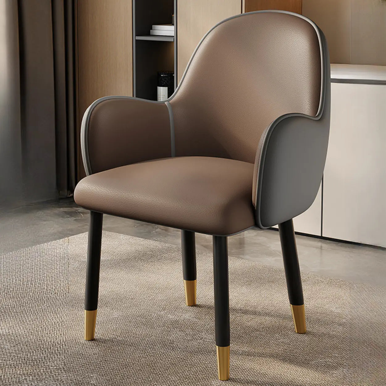 Modern Leather Dining Chair with Armrests
