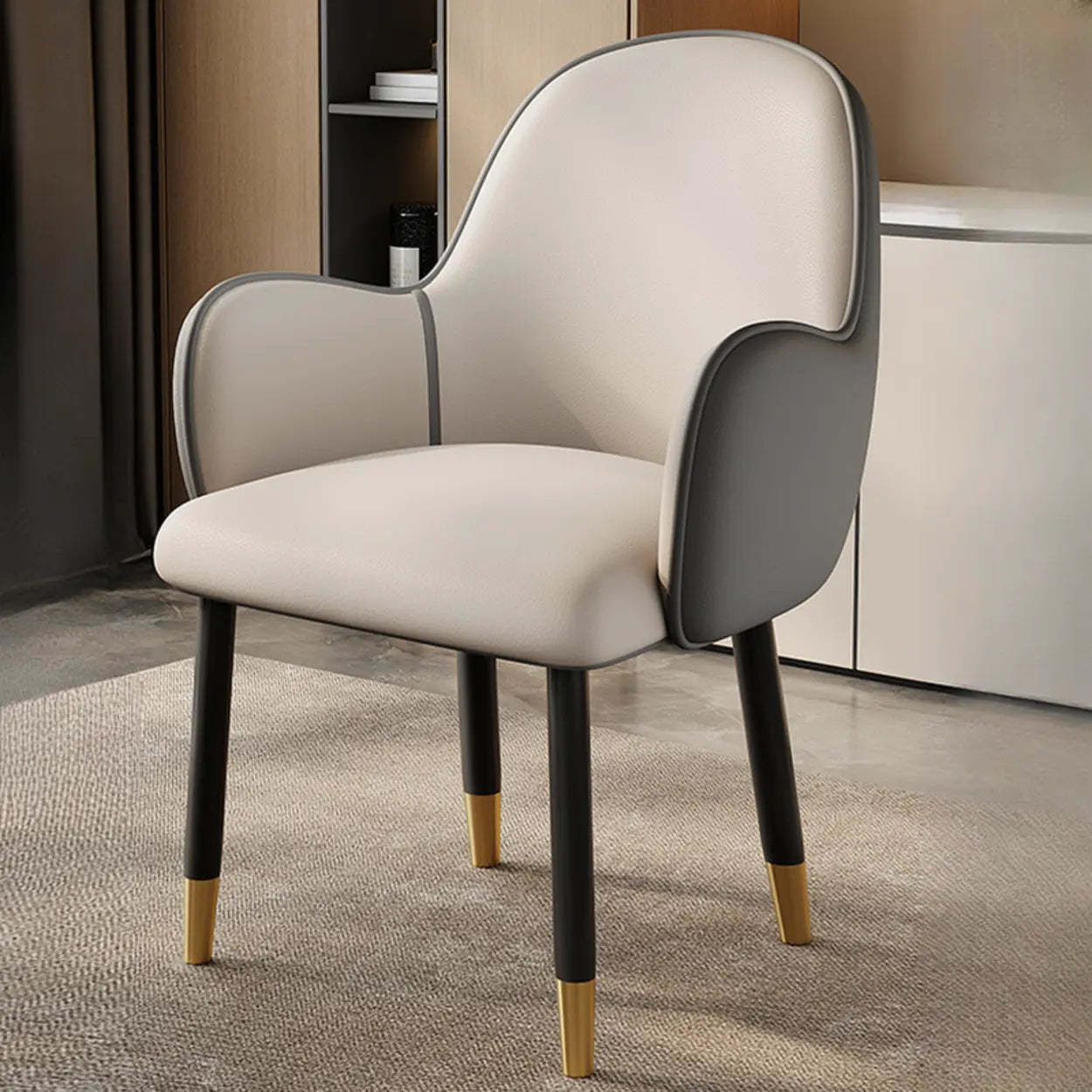 Modern Leather Dining Chair with Armrests