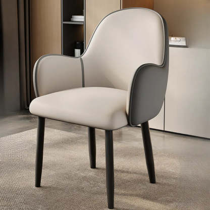 Modern Leather Dining Chair with Armrests — Light Grey / Black/ Gold