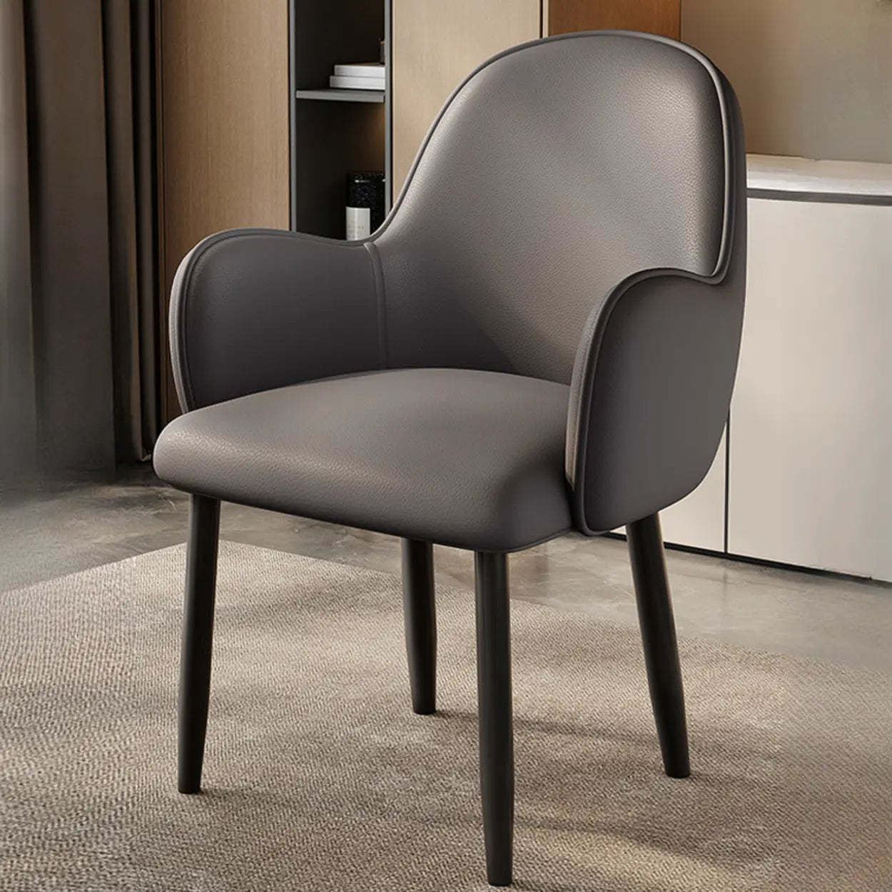 Modern Leather Dining Chair with Armrests — Dark Gray / Brown / Black