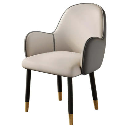 Modern Leather Dining Chair with Armrests — Dark Gray / Black/ Gold