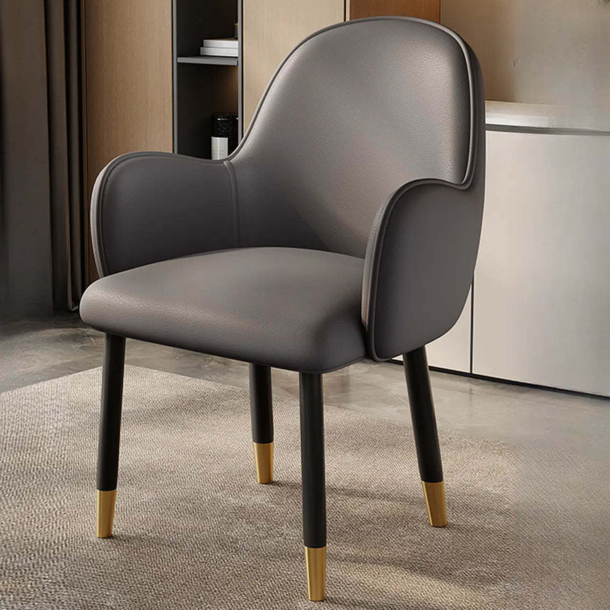 Modern Leather Dining Chair with Armrests — Dark Gray/ Orange / Black