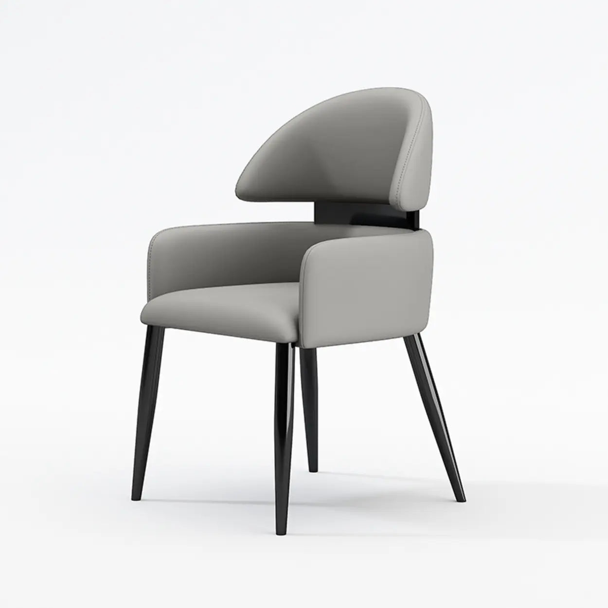 Modern Leather Dining Chair with Arms — Dark Gray