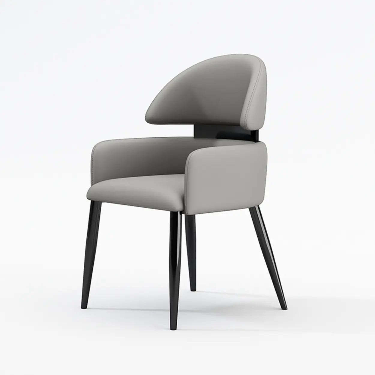 Modern Leather Dining Chair with Arms — Dark Gray