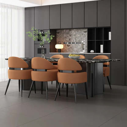 Modern Leather Dining Chair with Arms — Brown
