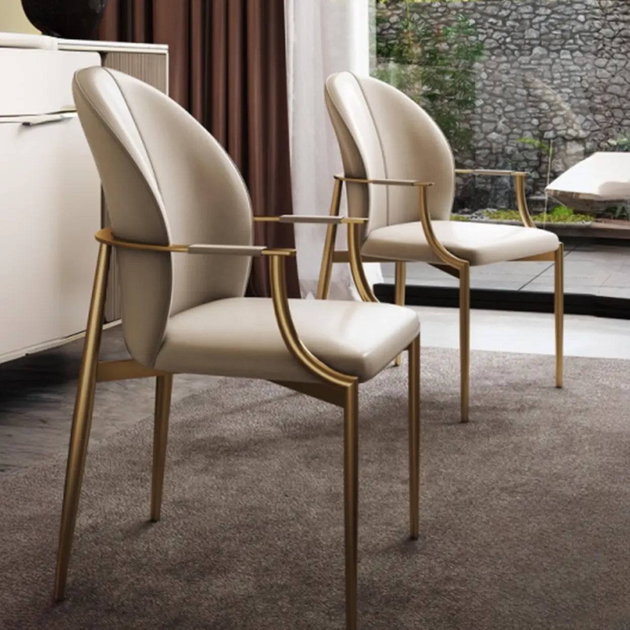 Modern Leather Ergonomic Dining Arm Chair — Microfiber Leather / Gray