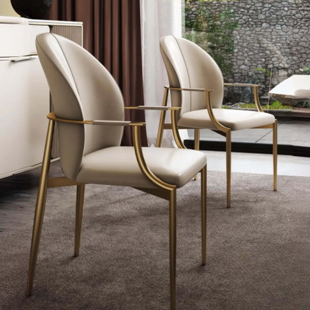 Modern Leather Ergonomic Dining Arm Chair — Microfiber Leather / Gray