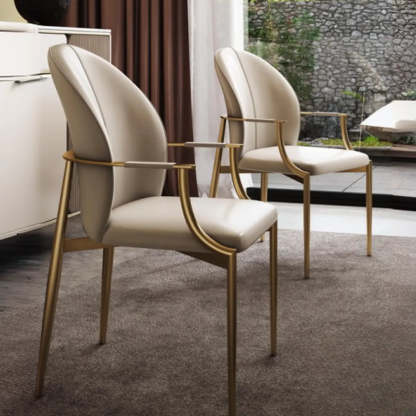 Modern Leather Ergonomic Dining Arm Chair — Microfiber Leather / Gray