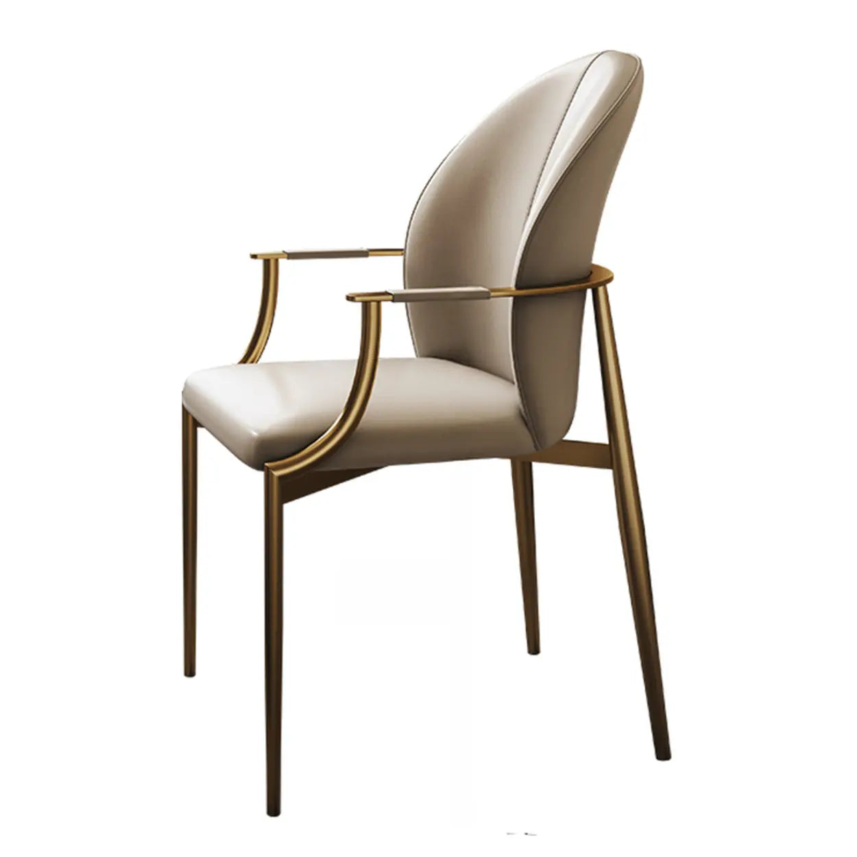 Modern Leather Ergonomic Dining Arm Chair — Microfiber Leather / Gold