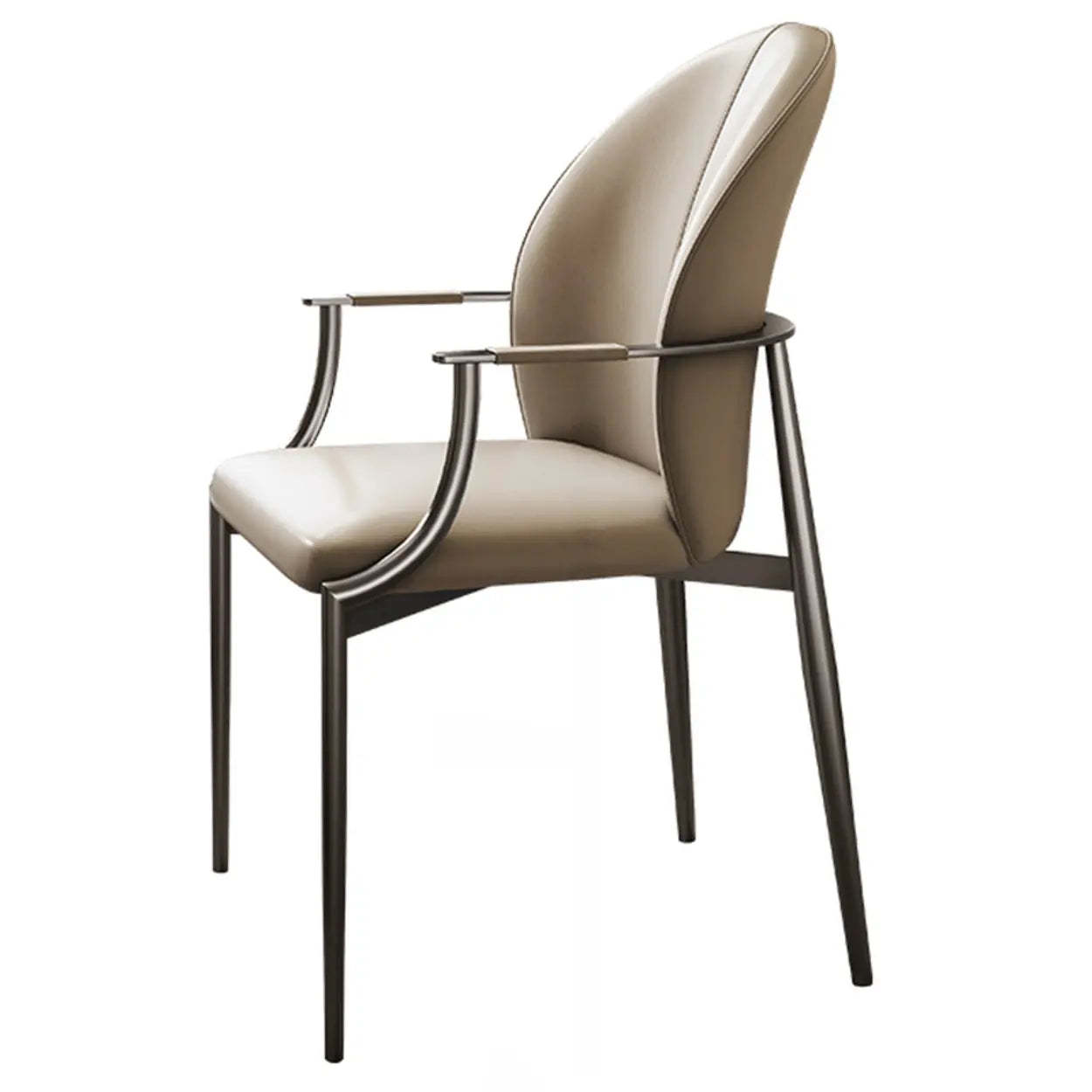 Modern Leather Ergonomic Dining Arm Chair — Top Grain Leather / Black