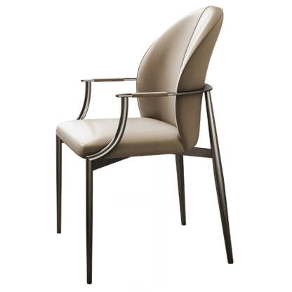 Modern Leather Ergonomic Dining Arm Chair — Top Grain Leather / Black