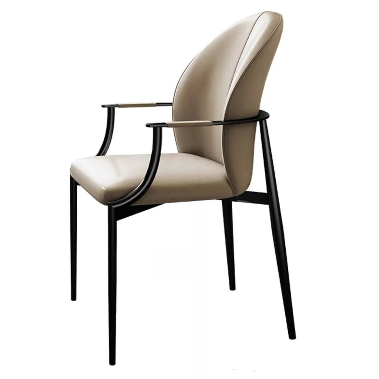 Modern Leather Ergonomic Dining Arm Chair — Top Grain Leather / Gold