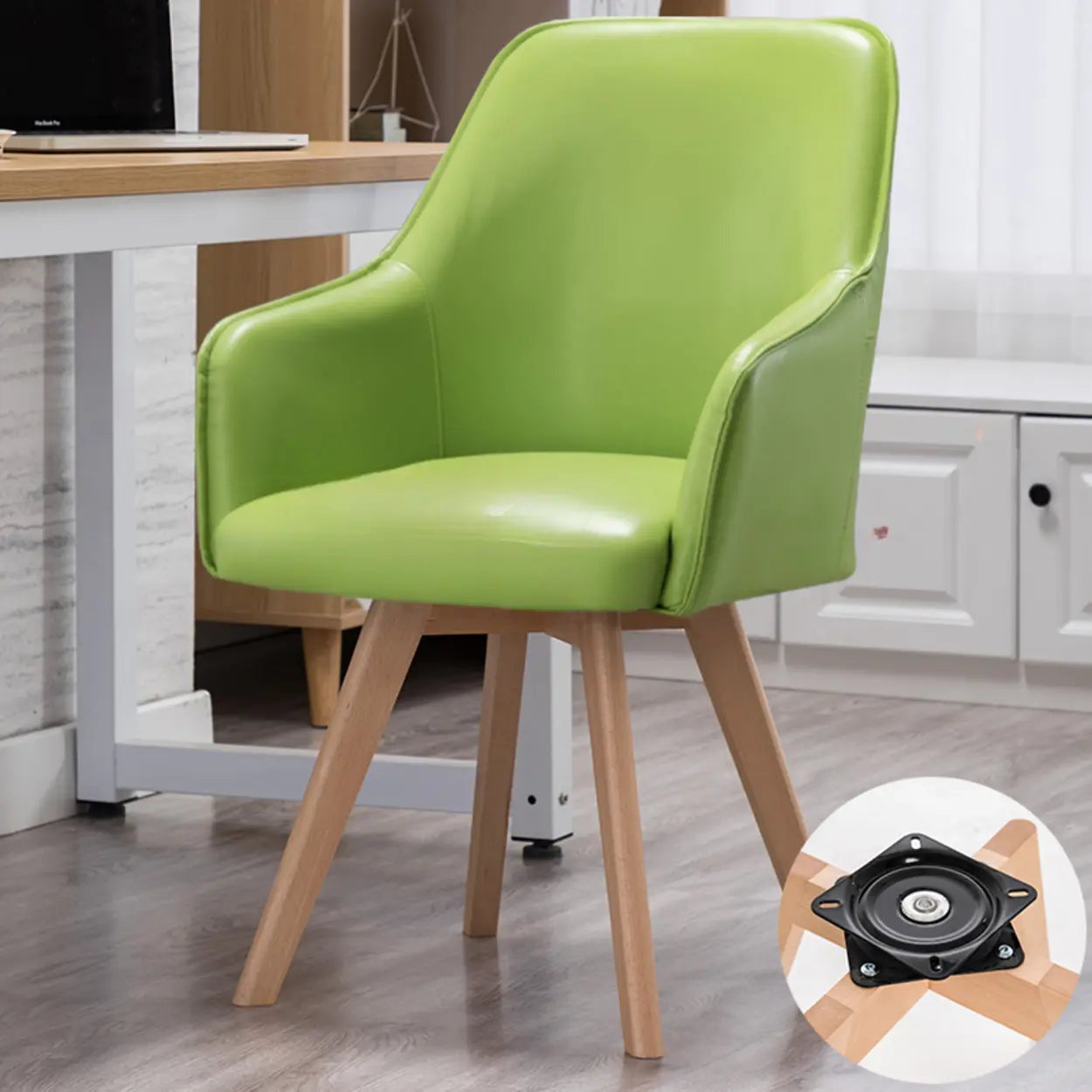 Modern Leather Swivel Dining Chair with Wood Legs — Yellow
