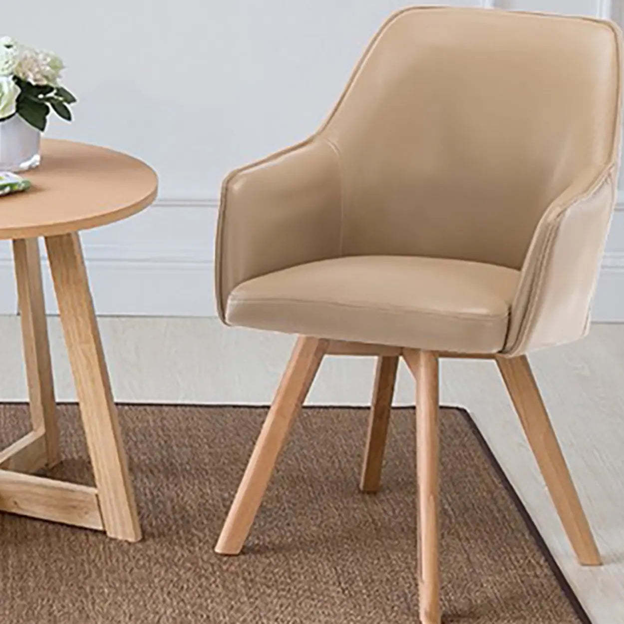 Modern Leather Swivel Dining Chair with Wood Legs — Green