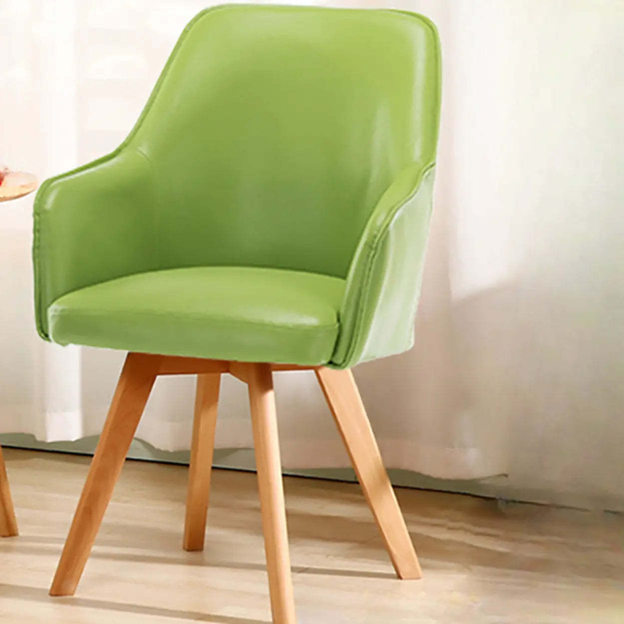 Modern Leather Swivel Dining Chair with Wood Legs — Cream Gray