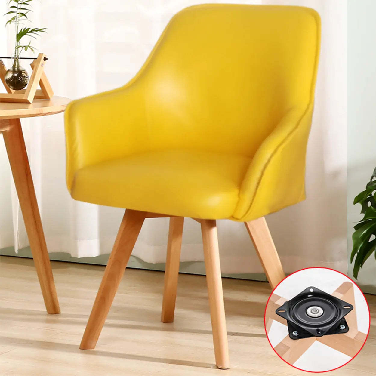 Modern Leather Swivel Dining Chair with Wood Legs
