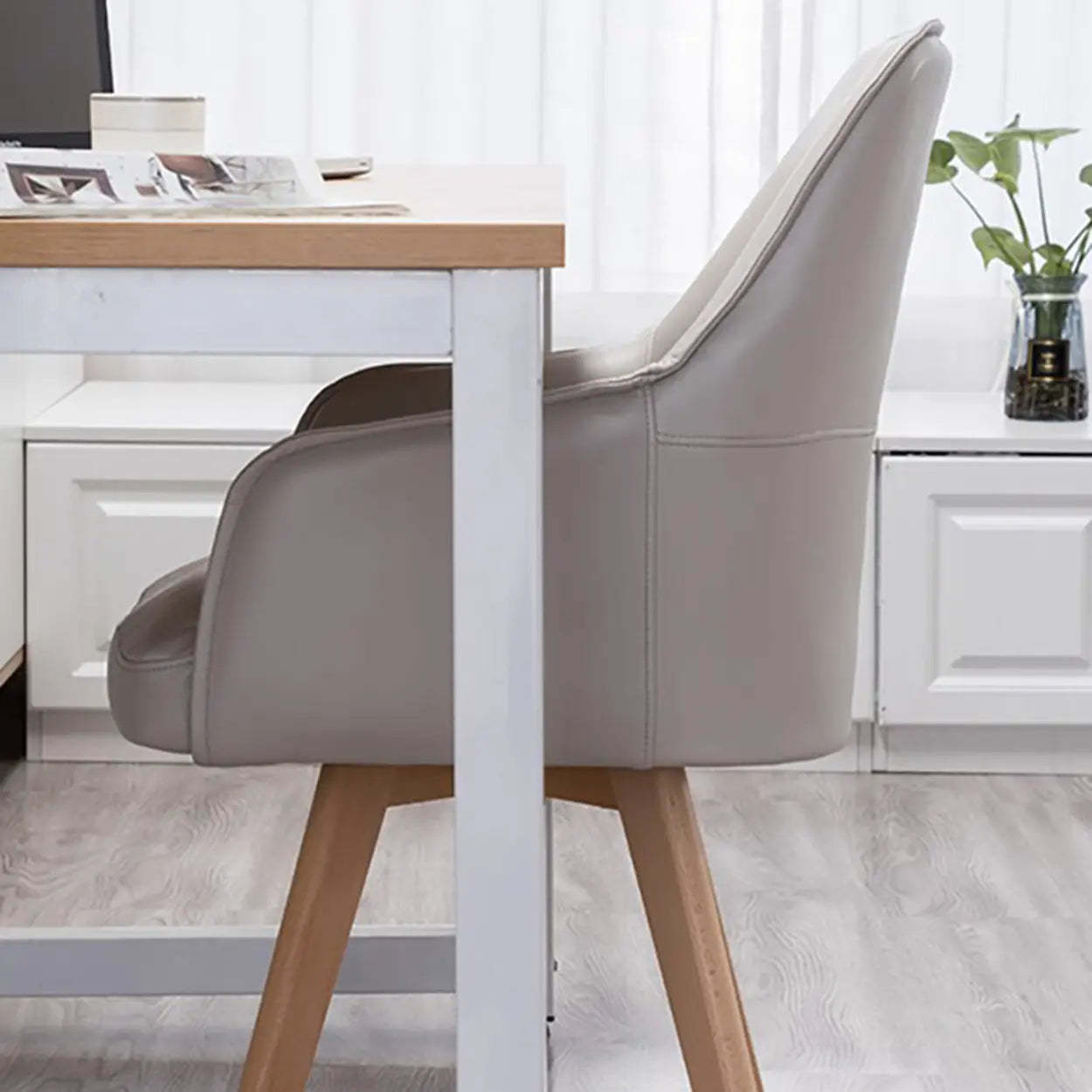 Modern Leather Swivel Dining Chair with Wood Legs