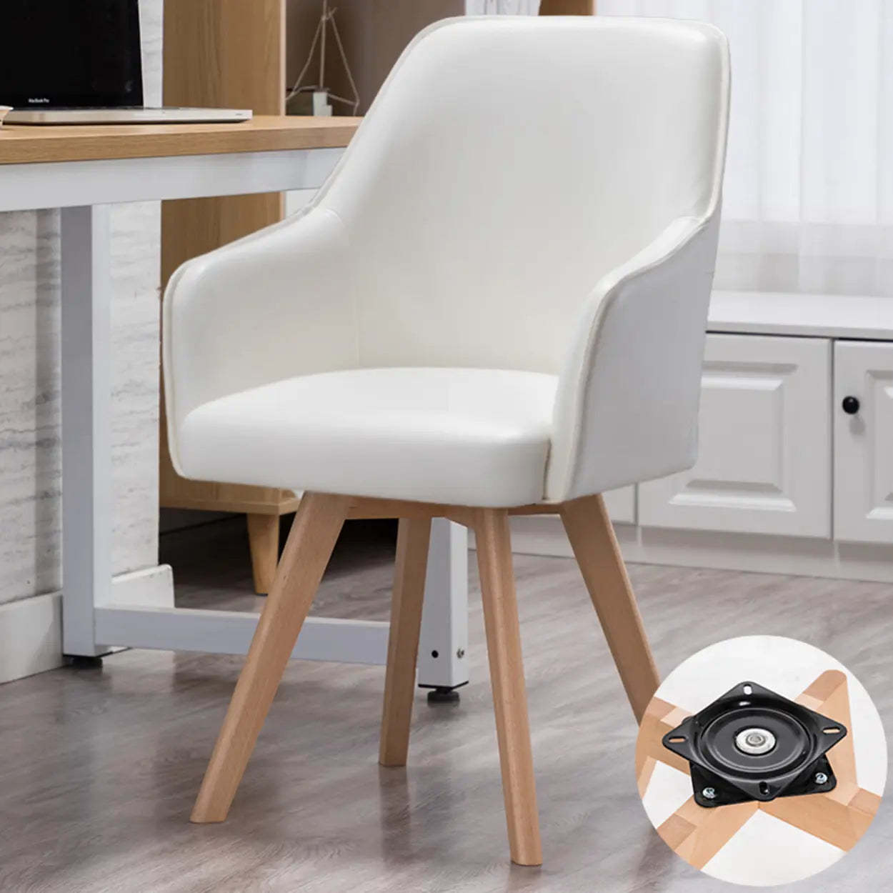 Gray leather wood legs office chairs - modern
