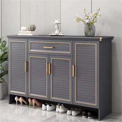 Modern Gray Louver Wood Shoe Cabinet