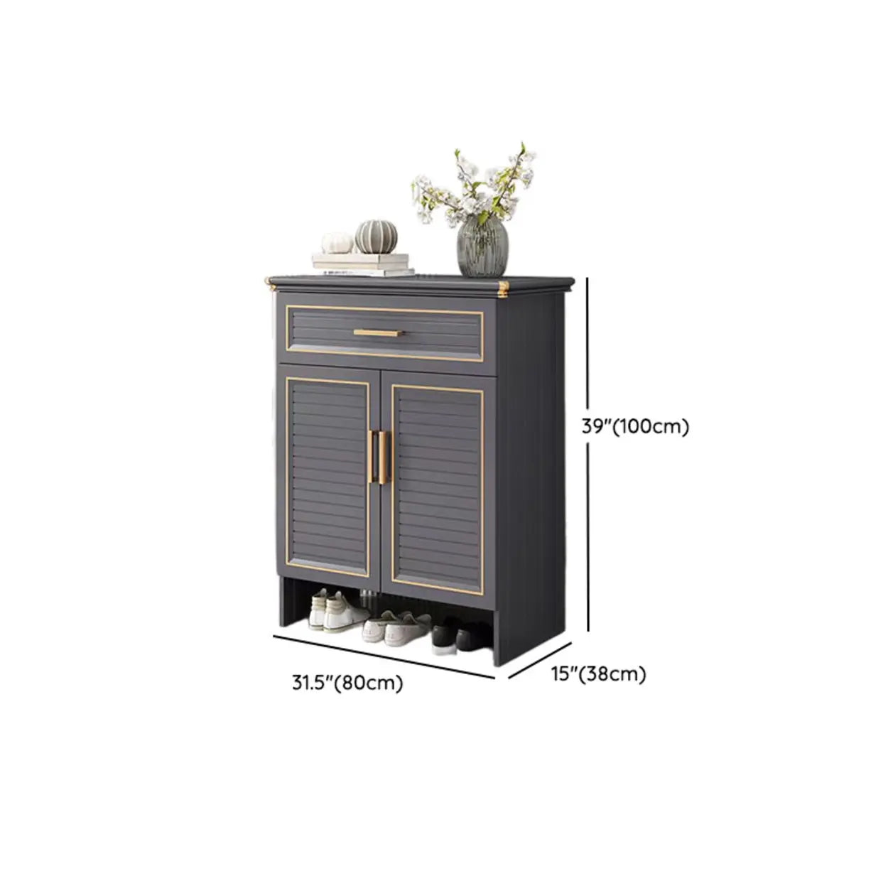 Modern Gray Louver Wood Shoe Cabinet