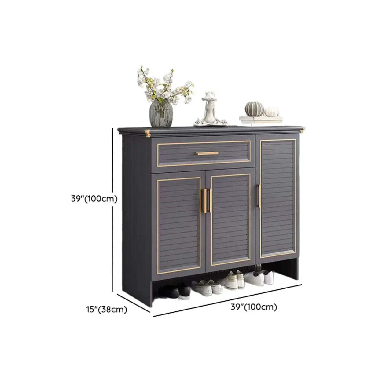 Modern Gray Louver Wood Shoe Cabinet