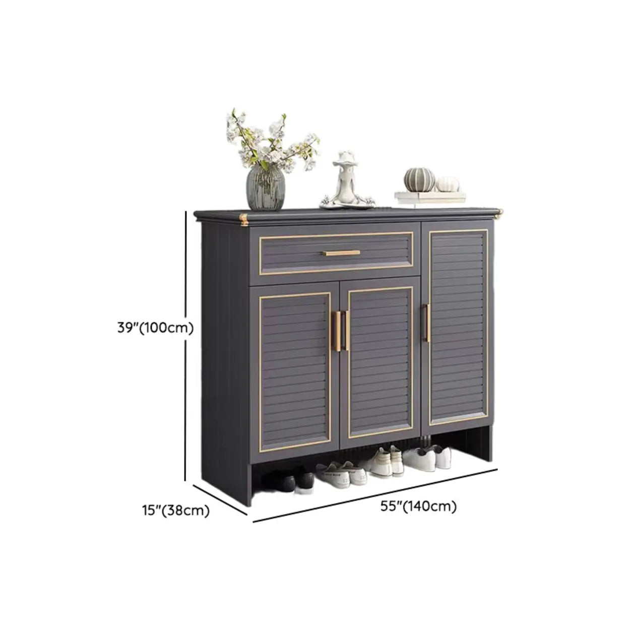 Modern Gray Louver Wood Shoe Cabinet