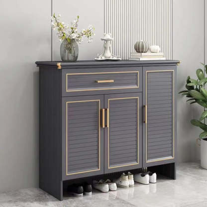 Modern Gray Louver Wood Shoe Cabinet