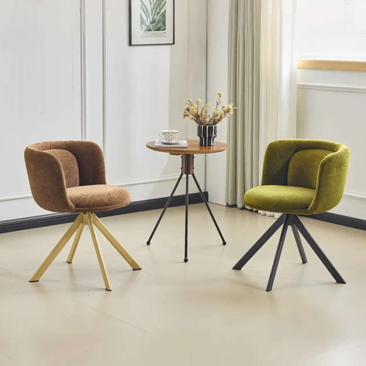 Modern Low-Back Fabric Swivel Dining Chairs Set of 2 — Green / Black / 2 Piece Set