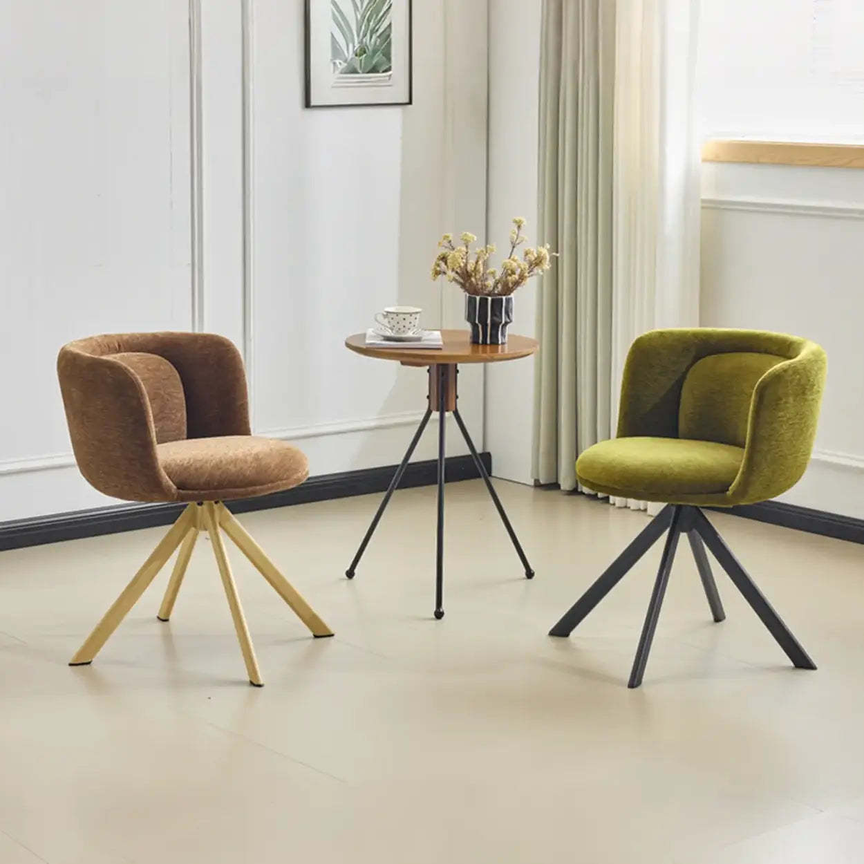 Modern Low-Back Fabric Swivel Dining Chairs Set of 2 — Green / Black / 2 Piece Set