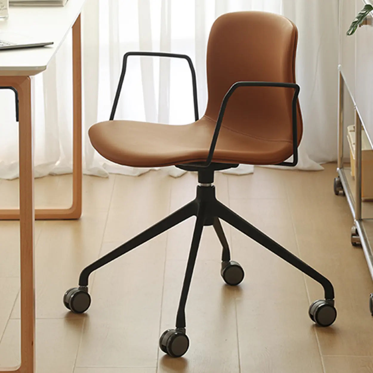 Modern Brown Leather Low-Back Office Chair — Brown