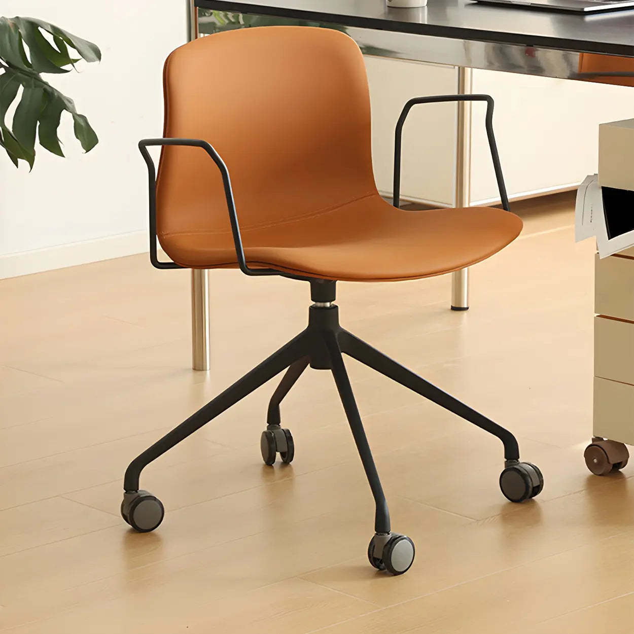 Modern Brown Leather Low-Back Office Chair