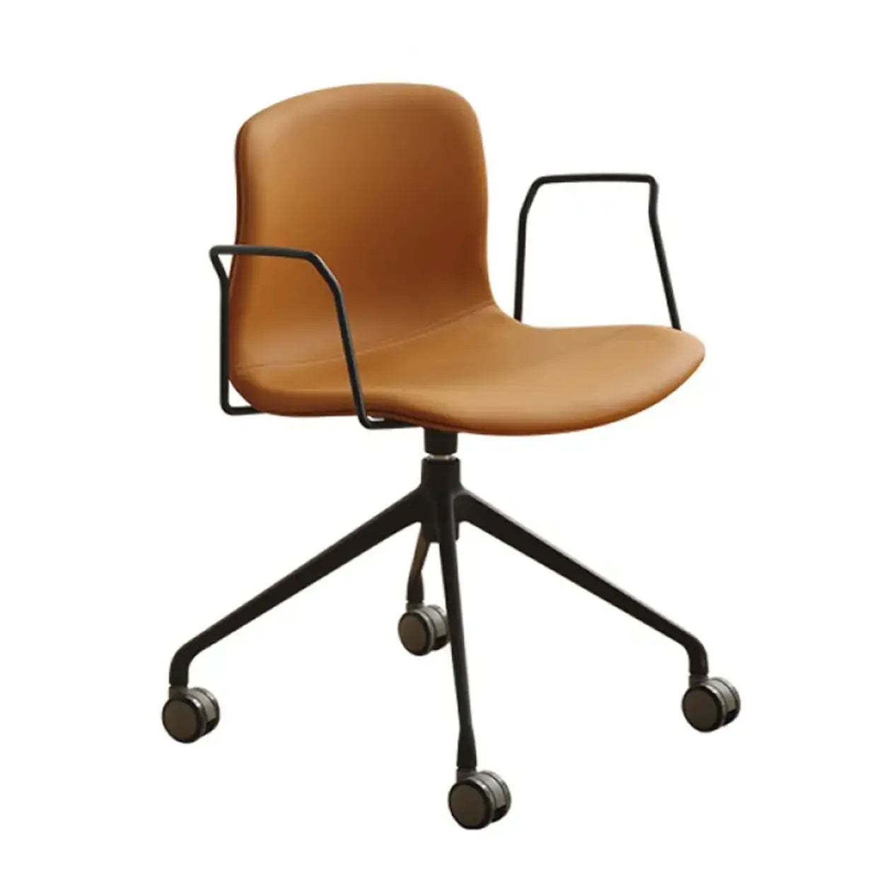 Modern Brown Leather Low-Back Office Chair