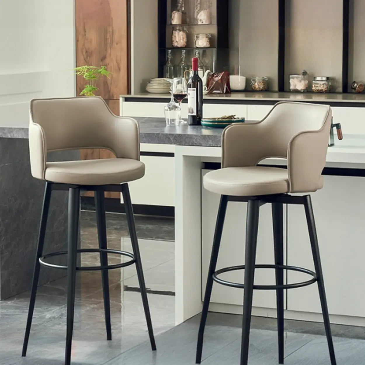 Modern Low Back Leather Counter Bar Stool — Black