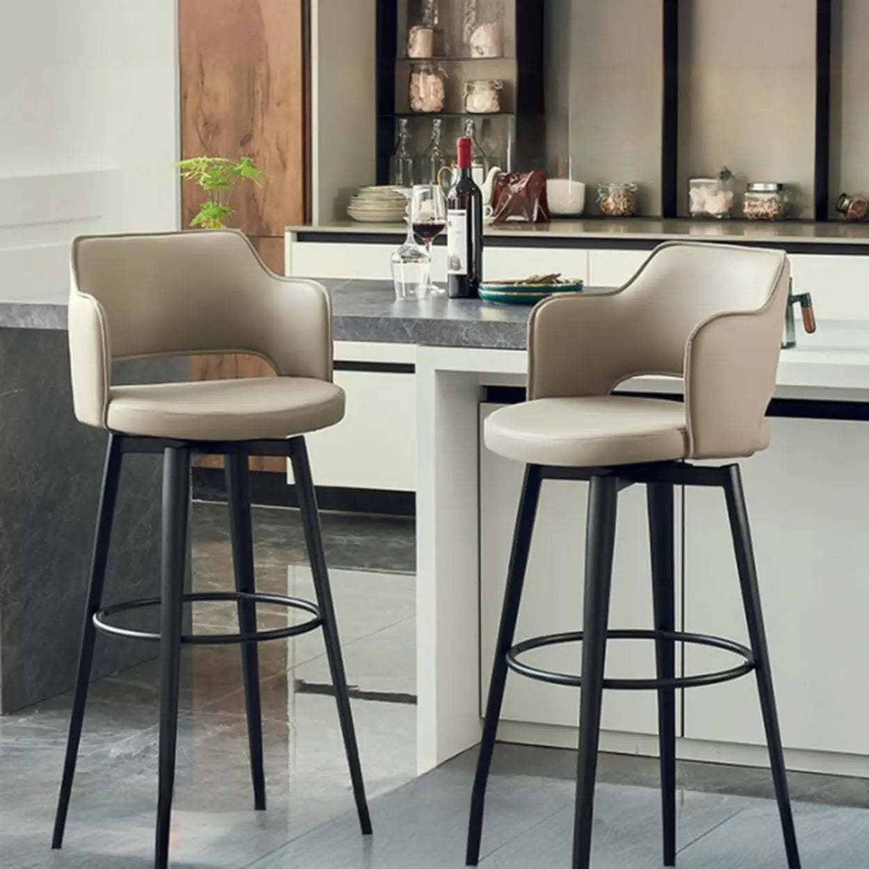 Modern Low Back Leather Counter Bar Stool — Black