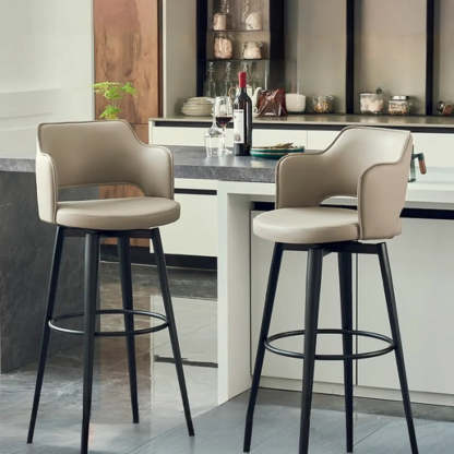 Modern Low Back Leather Counter Bar Stool — Black