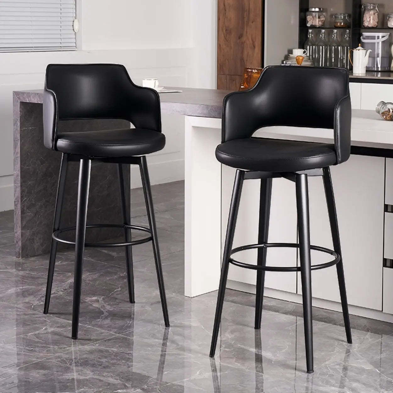 Modern Low Back Leather Counter Bar Stool — Gray