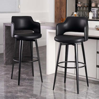 Modern Low Back Leather Counter Bar Stool — Gray